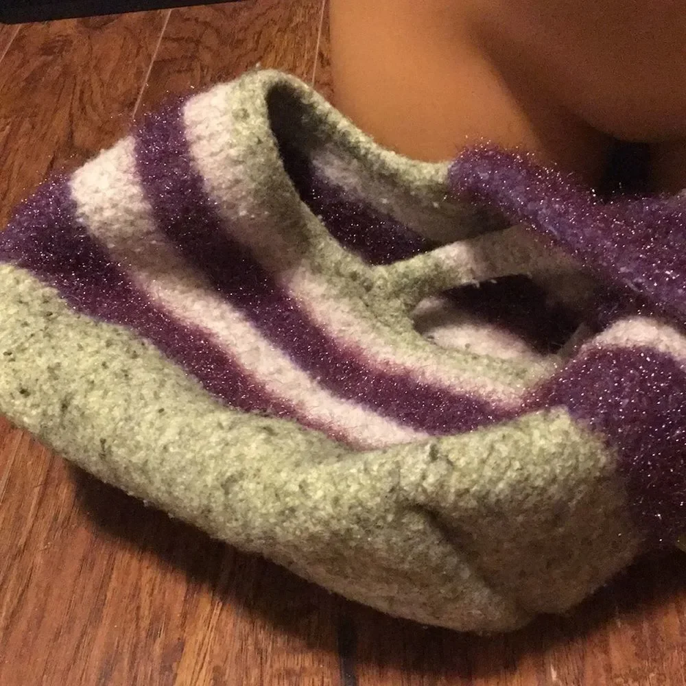 Chic Green, Gray, and Shimmering Purple Tightly Knit Bag